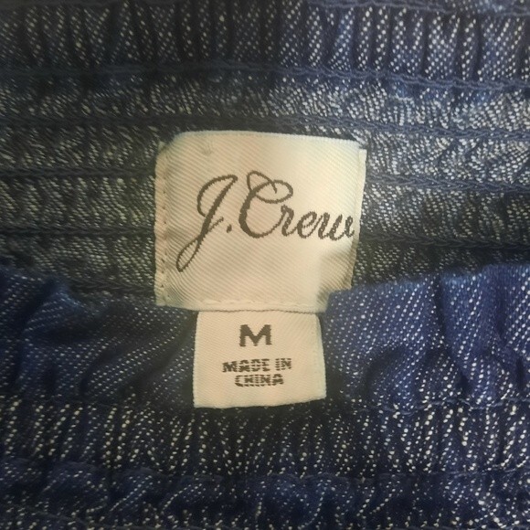 J. Crew Smocked Puff Sleeve Chambray Dress Birch Wash Size Medium - Picture 6 of 10